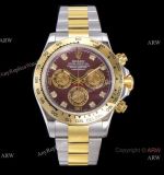 JH Factory Replica Rolex Daytona Swiss 4130 Chronograph Watch Rose Red Dial Two Tone